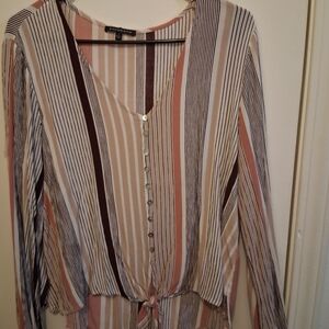 Staccato Pink and Brown Striped Button Blouse